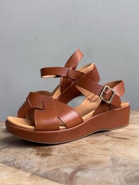 Kork-Ease Ava Vachetta Leather Wedge Sandal Tan Platform Size 10 Strap Comfort